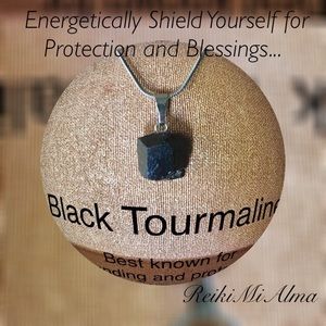 Black Tourmaline with 18 inch Silver Necklace lace